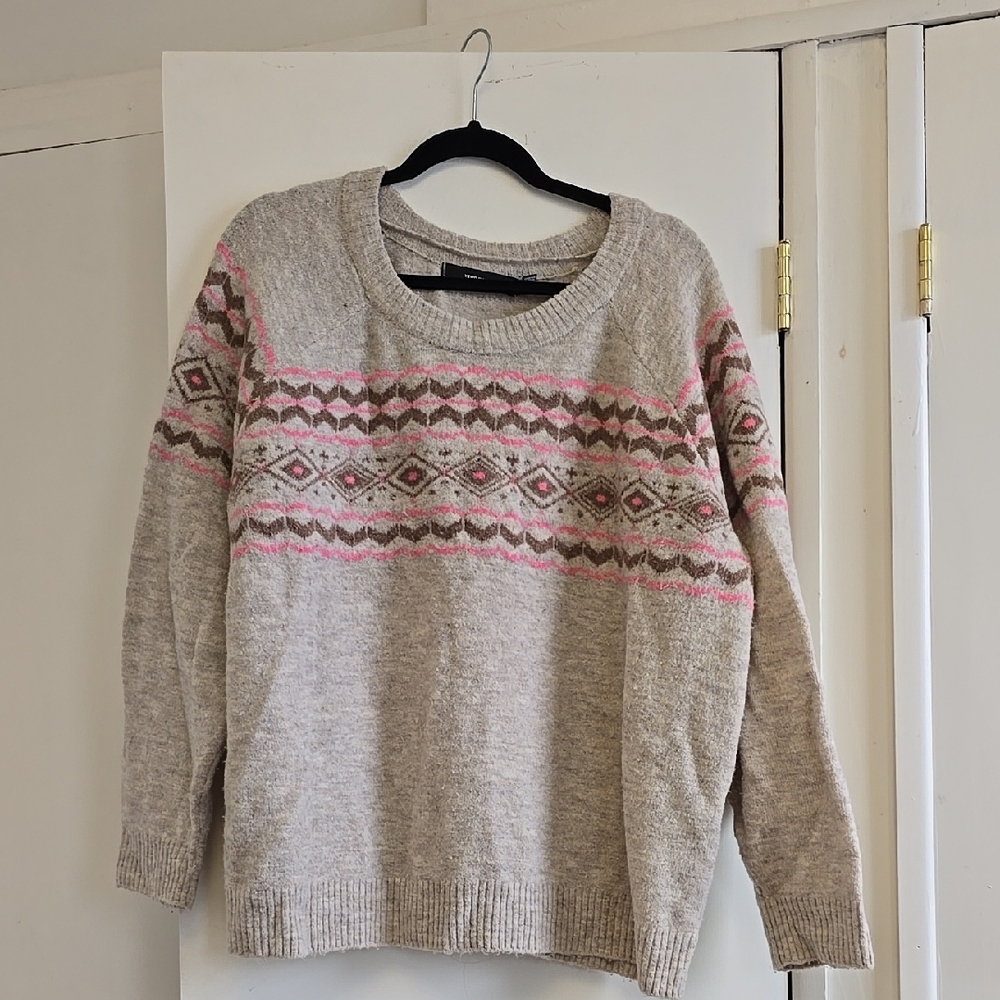 Women's Beige and Pink Patterned Sweater
